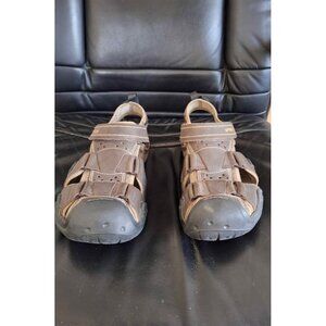 Crocs Yukon Brown Leather Mens Fisherman Sandals Size 9